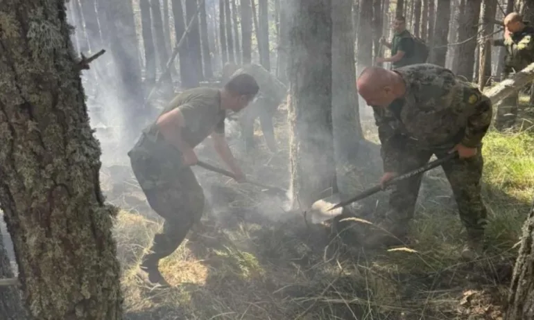 Продължава борбата с пожара в Национален парк Рила“. Военнослужещи от