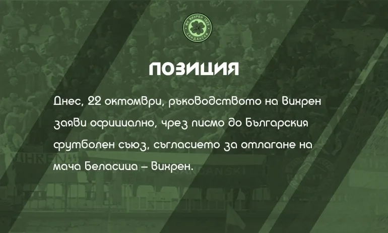 Вихрен подкрепи Беласица за отлагане на дербито - Tribune.bg