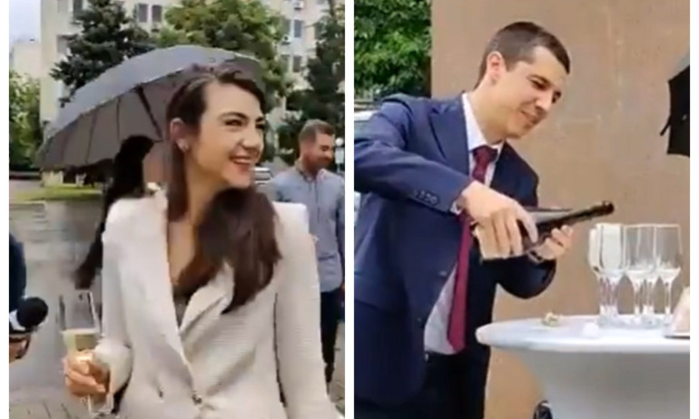 Лена Бориславова и мъжът ѝ на сутрешно шампанско в Ямбол, откриха офис на ПП (ВИДЕО) - Tribune.bg