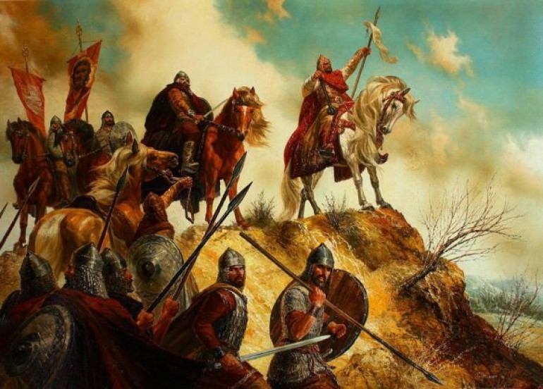 Цар Иван Асен II в битката при Клокотница. Картина: Васил Горанов