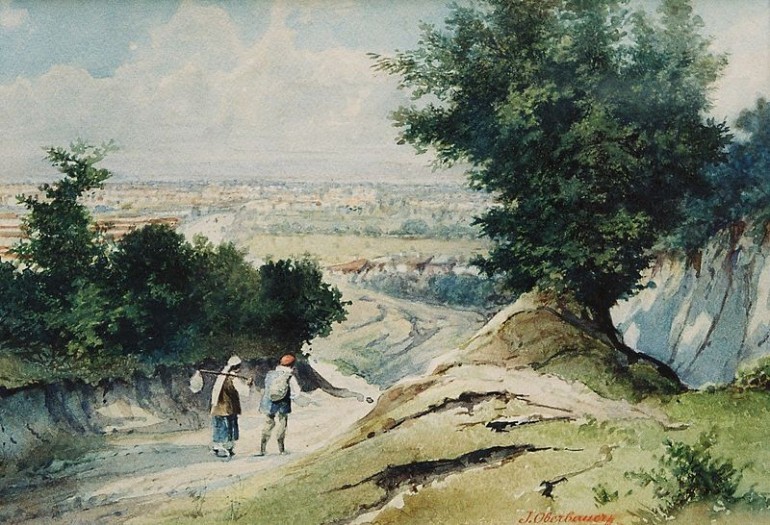 „Изглед от местността „Кръста“, картина от Йозеф Обербауер, края на XIX век