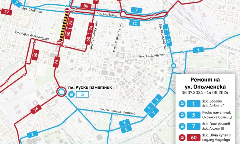 Реконструкцията по ул. Опълченска се отлага, градският транспорт се движи по обичайните си маршрути - Tribune.bg