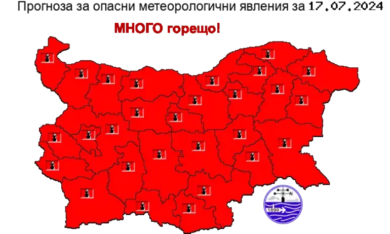 Код Червено: Цяла България е с издадено предупреждение заради екстремните жеги в сряда - Tribune.bg