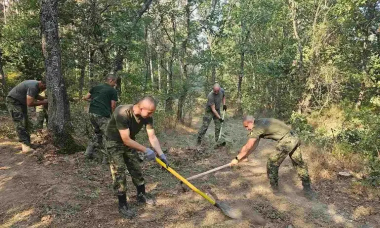 Военни копаят просеки между Петрово и Голешево, за да спрат пожара в планината Славянка 