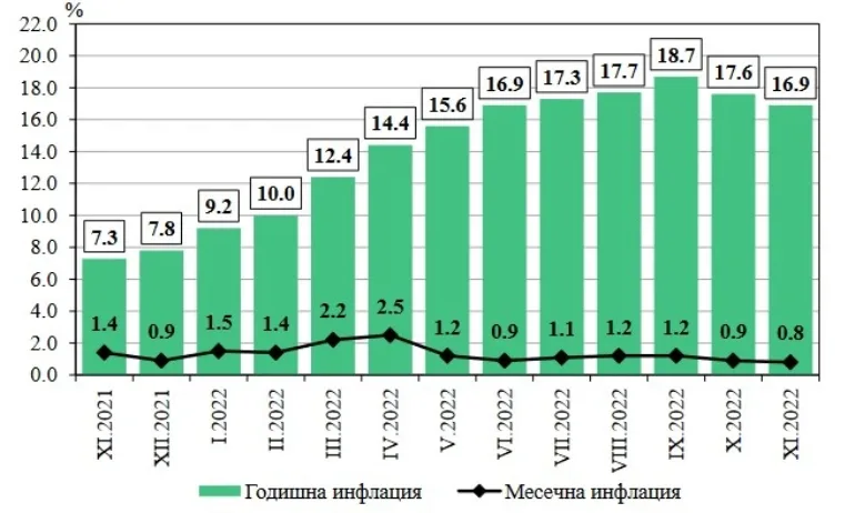 НСИ: Инфлацията за ноември е 16,9% на годишна база - Tribune.bg