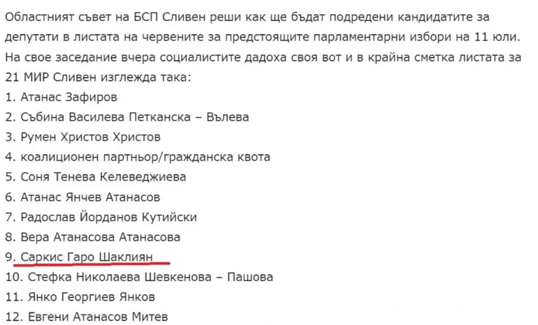 Саркис Гаро Шаклиян е сред кандидат депутатите на Нинова от Сливен