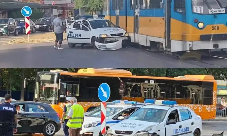 Трамвай отнесе полицейска кола в София. Няма пострадали - Tribune.bg