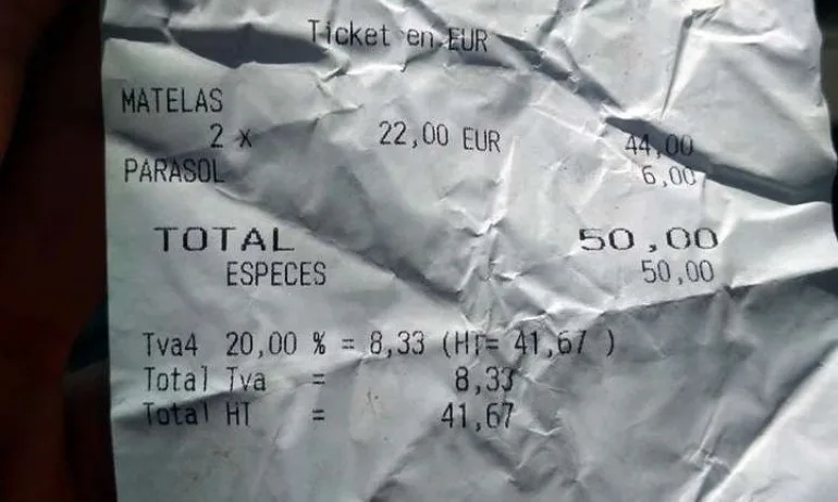 Фейсбук тренд – всички да си качват снимки от касовите бележки на морето. Ето една от Франция - Tribune.bg