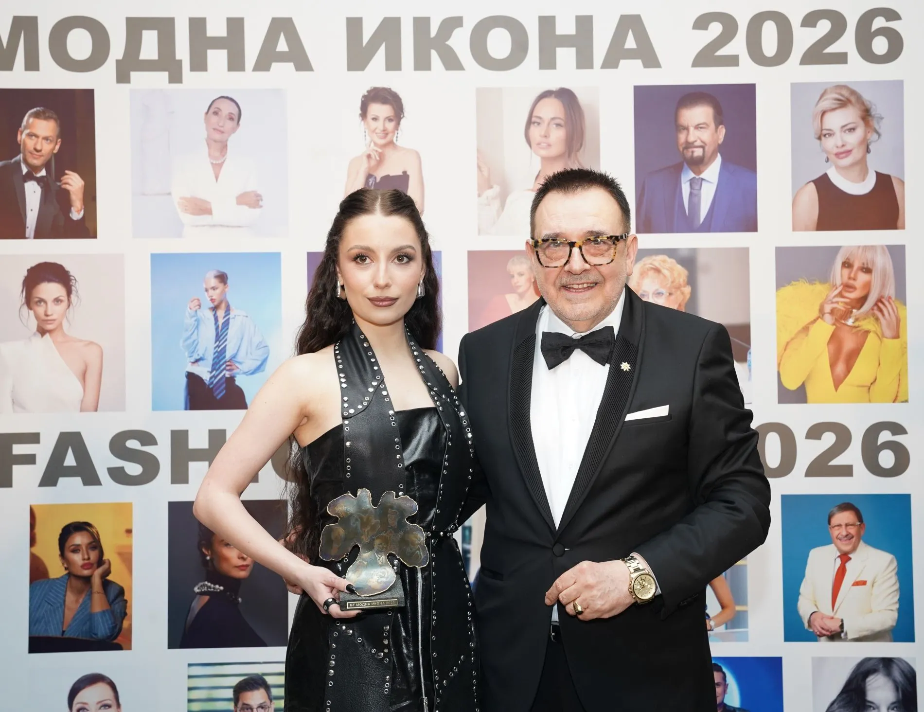 Проф. Любомир Стойков и Михаела Маринова – носител на приза „БГ модна икона 2026“ в категория „Музика“,Фото: Академия за мода / Антон Марков