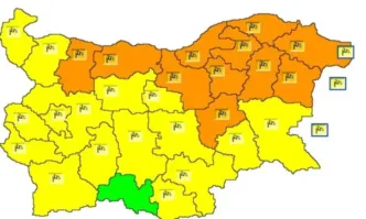 Жълт и оранжев код за силен вятър в почти цяла България
