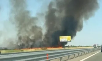 Голям пожар край село Опълченец затруднява движението по АМ Тракия в посока Бургас